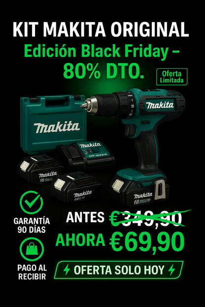 KIT MAKITA ORIGINAL: TALADRO INALÁMBRICO con PISTOLA DE IMPACTO + 26 ACCESORIOS + 2 BATERIAS - PROMOCION PRÉ BLACK FRIDAY - CIERRE DE LA TIENDA
